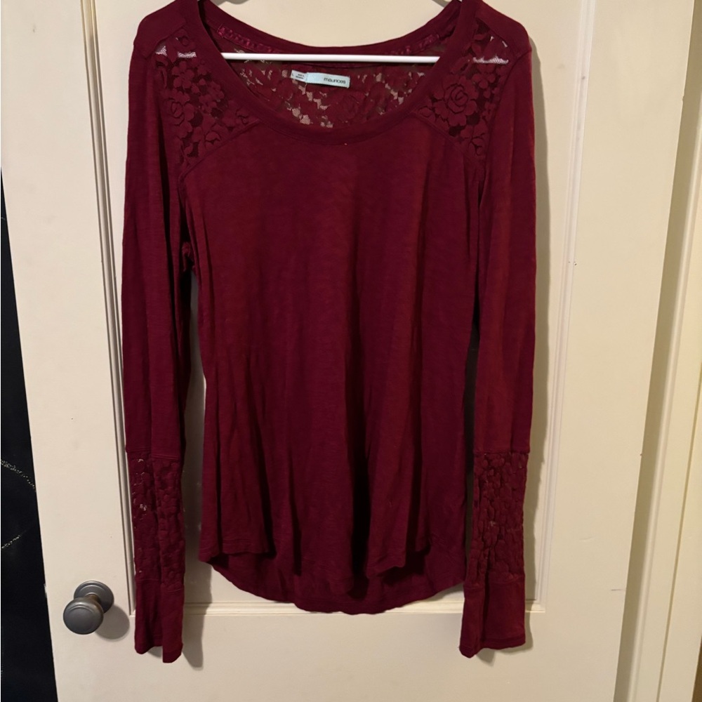 Maurices Burgundy Lace Accent Blouse